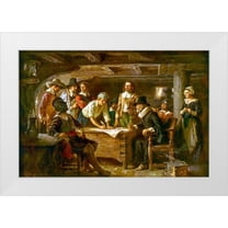 Ferris, Jean Leon Gerome 32x23 White Modern Wood Framed Museum Art Print Titled - The Mayflower Compact-1620