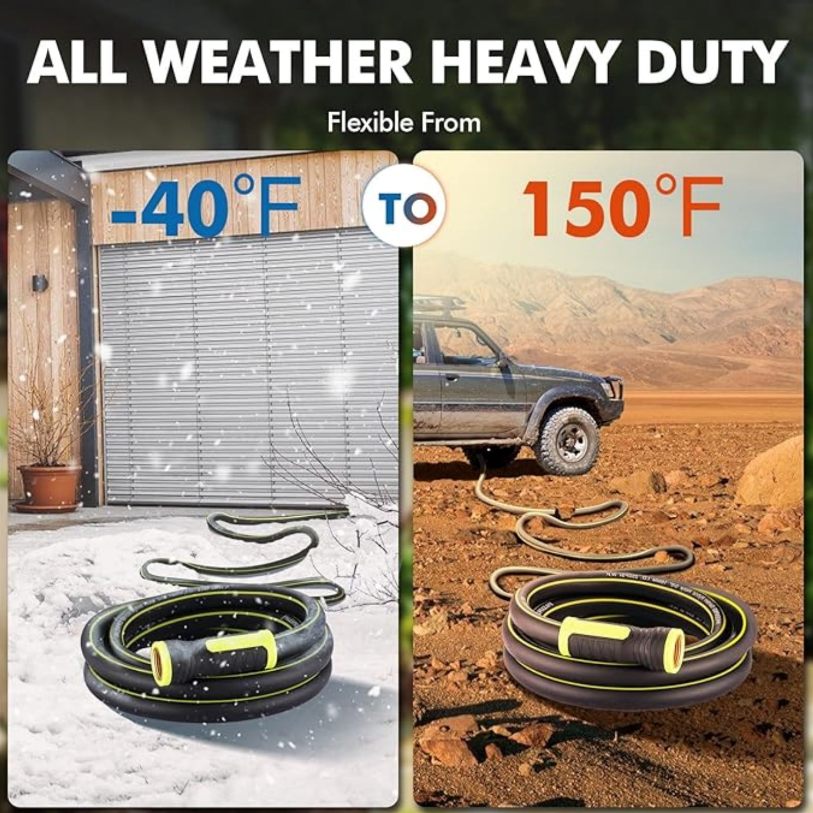 Gewna 5/8''x 50 ft Heavy-Duty Garden Hose Burst Proof Rubber 3 Layer Water Hose 250 Psi