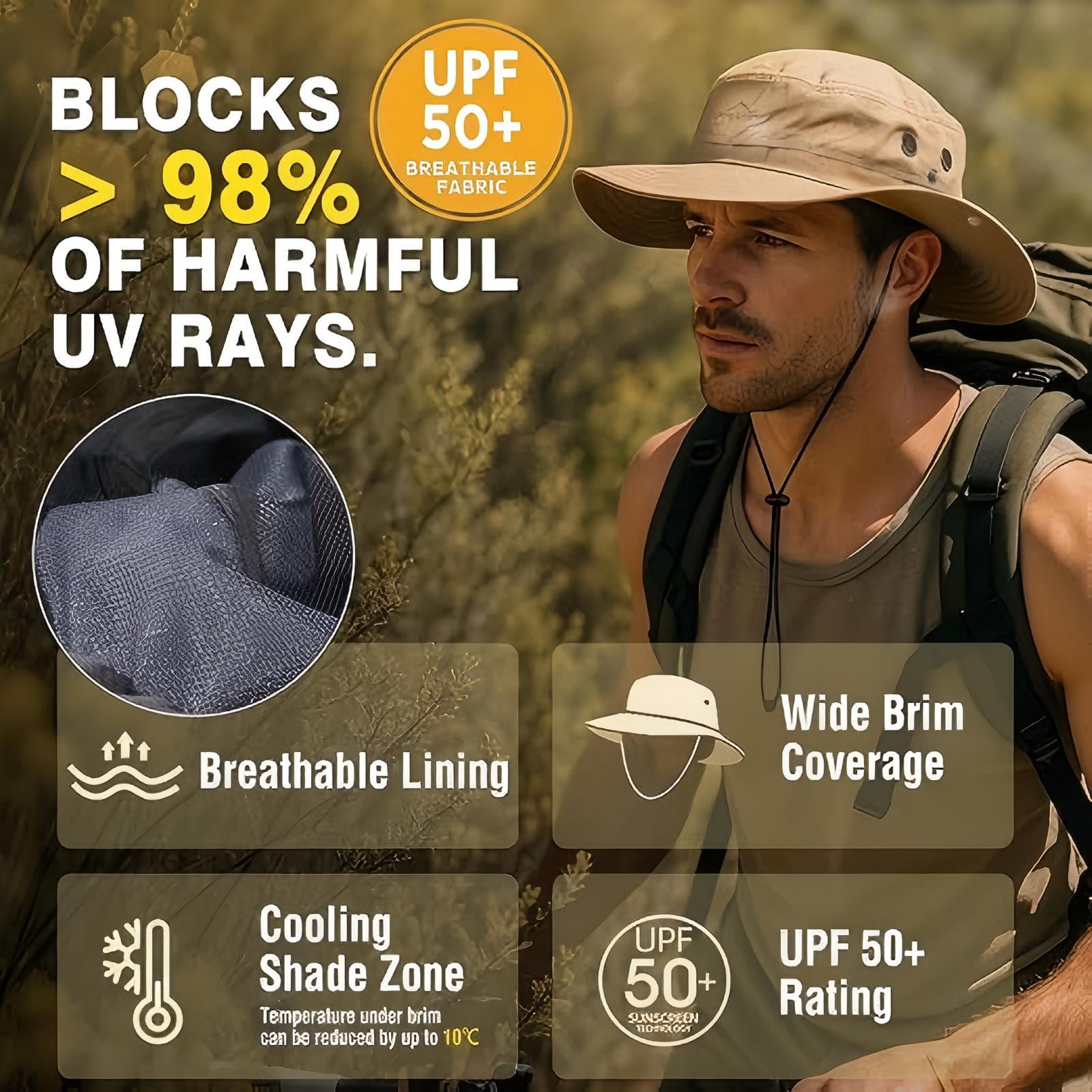 TOP-EX Sun Hat Men, Wide Brim UV Protection, Waterproof Dark Grey