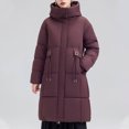 thumbnail image 2 of Olyvenn Long Warm Winter Coats for Women Casual Loose Zip Up Hooded Puffer Jackets Thicken Long Sleeve Quilted Coat Outerwear Wine L, 2 of 4