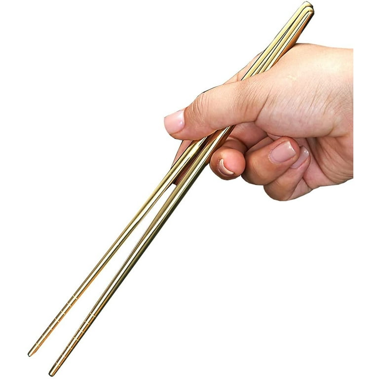 ReaNea 10 Pairs Gold Reusable Chopsticks Stainless Steel Metal Chop Sticks Japanese Chinese Korean Chopstick 8.9