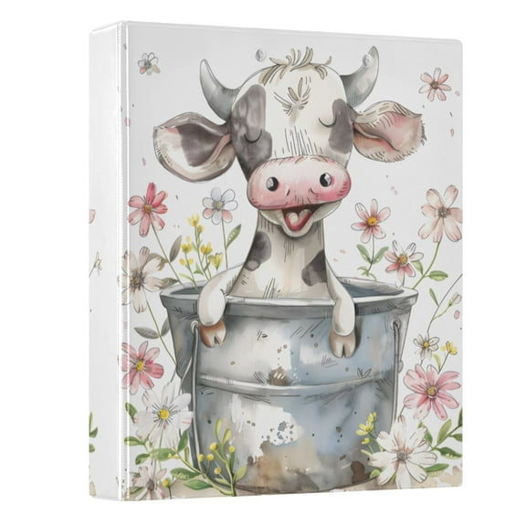 ALAZA Cute Baby Cow Daisy 3 Ring Binder 1.5 Inch Three Ring Office Binders w/ clipboard & 3 pockets, Hold 200 Sheets, 1 pc