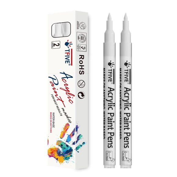 Marcador de pintura TFIVE blanco con punta extrafina de 0,7 mm, paquete de 2
