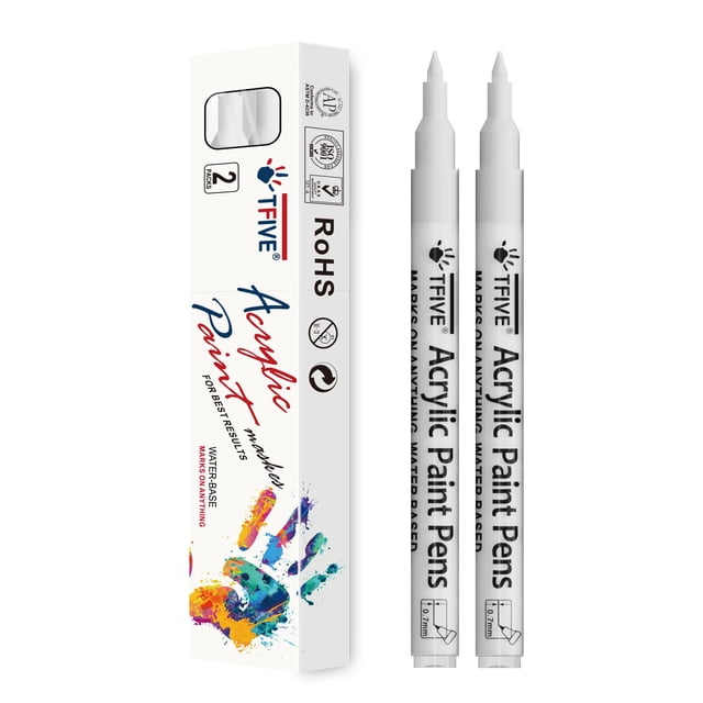 Marcador de pintura TFIVE blanco con punta extrafina de 0,7 mm, paquete de 2