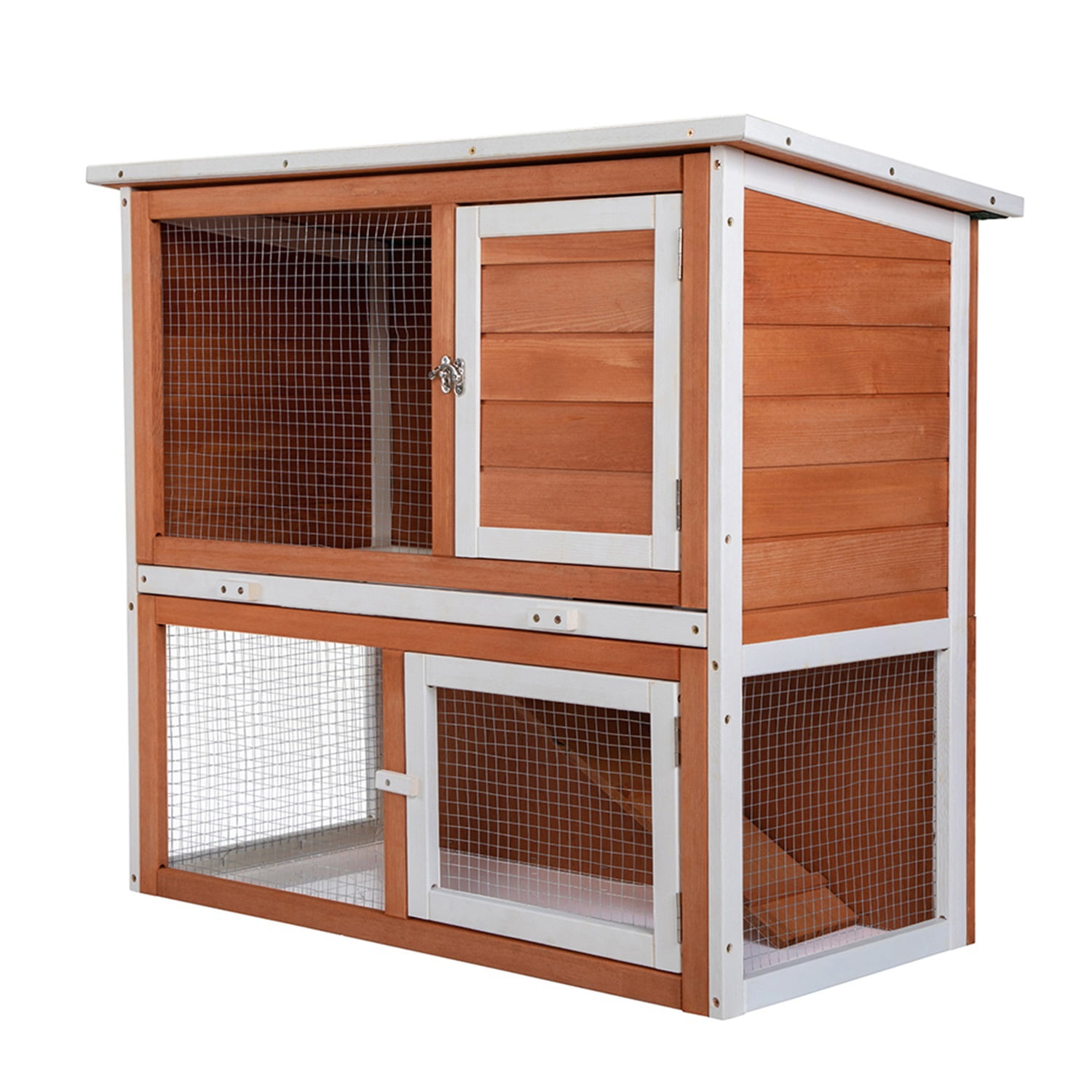 Pefilos Rabbit Cage with Sloped Roof 2-Tier Rabbit Hutch Poultry Cage Pet Hutch, Orange Pefilos Rabbit Cage with Sloped Roof 2-Tier Rabbit Hutch Poultry Cage Pet Hutch, Orange