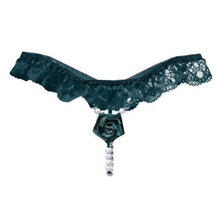 Sexy Panties for Women Cute Lingerie T Pants Green String Thong with Pearls Ball One Size