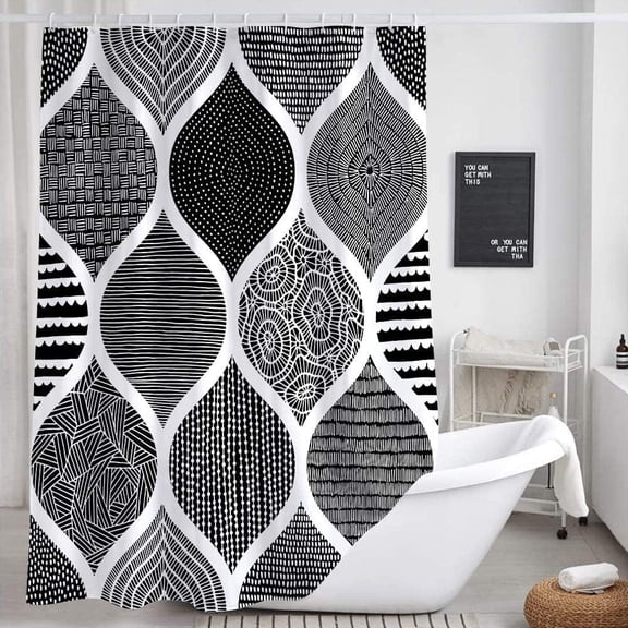 Blue and Grey Shower Curtain for Bathroom, Light Blue White Dark Gray Navy Bohemian Chic Geometric Pattern Fabric Shower Curtains Set, Modern Paisley Restroom Decor Accessories with Hooks 60x72inches