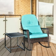 NSdirect Outdoor Patio Rocking Chair Porch Wicker Rattan Rocker Sets with Removable Cushion and Side Table, Orange