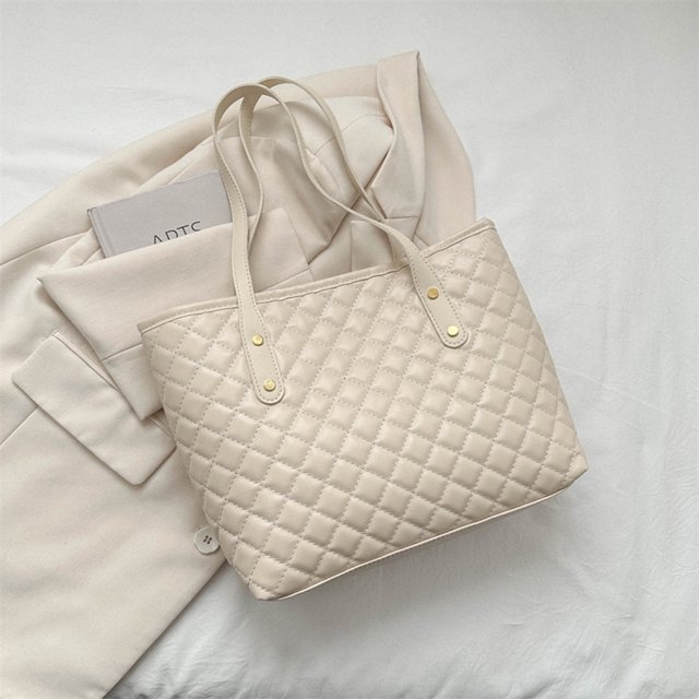 Rhombic Lattice Ladies Tote Bags Bolso de hombro de gran capacidad para el trabajo (blanco) Sywqhk Para Estrenar