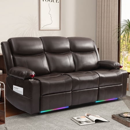 76" Power Reclining Loveseat Sofa, Electric Home Theater Seating with Motorized Buttons/Side Pocket/Cup Holders/4 Colors Ambient Lighting/USB Port/Type-C