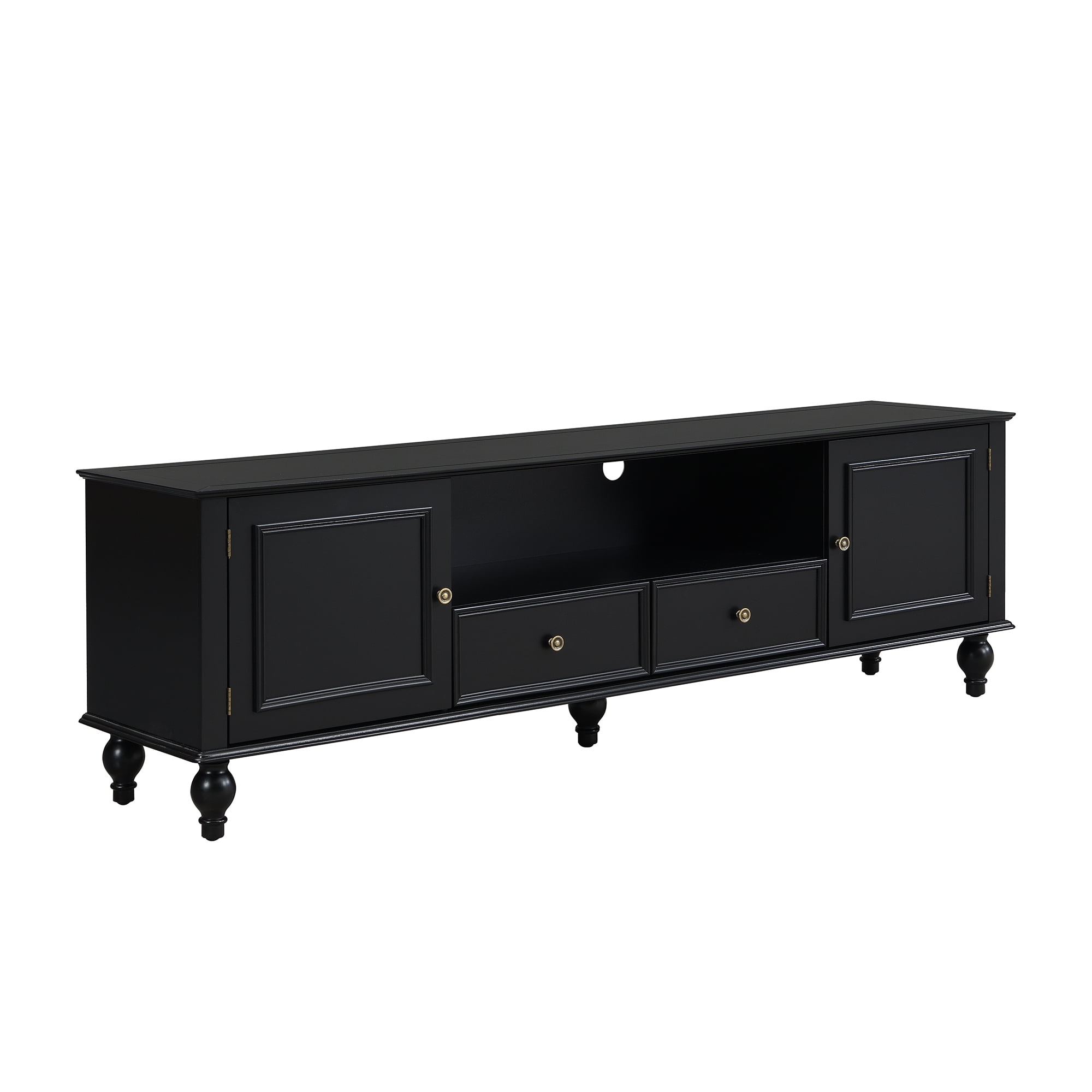 Euroco Modern Minimalist TV Stand with 2 Cabinets, 2 Drawers, and Open Shelf, Media Console with Anti-Tip Kit, for TVs up to 65"