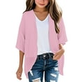 thumbnail image 3 of lcziwo Girls Chiffon Cardigans Loose Casual 3/4 Length Sleeve Tops Solid Color Summer Lightweight Cover Up Beach Blouse Pink Ofertas en Walmart, 3 of 5