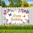 thumbnail image 7 of Floral Happy Birthday Banner Decorative Butterfly Garden for Birthday Party Celebration Photo Event, 7 of 7