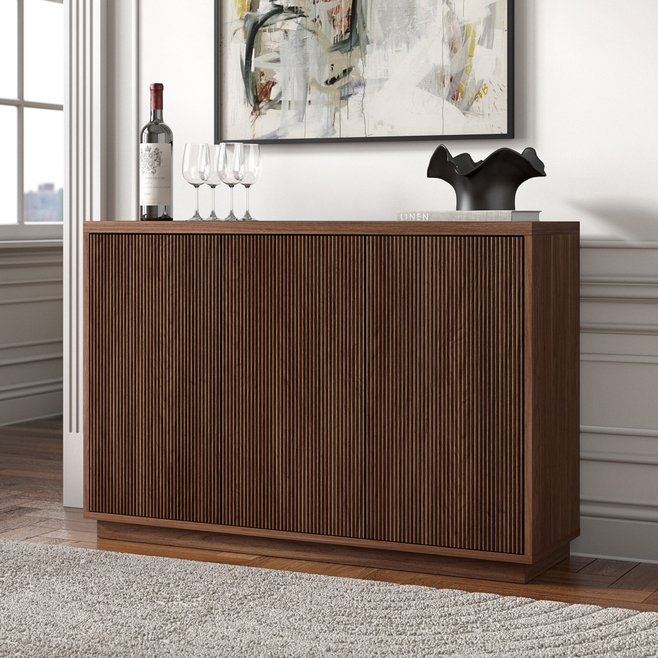 Evelyn&Zoe Modern/Contemporary 48" Wide Satin Walnut Buffet Table