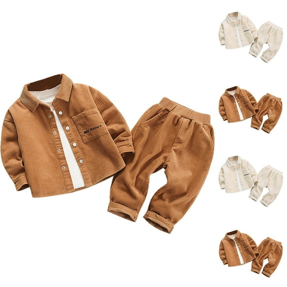 Swuxness Boys Shirt Top Set, Kids Long Sleeved Sets, Printed Sweatshirt and Pants Two-piece Set for Children's Clothing Girls' Long Sleeved Pants Set Beige, 9-12 Months