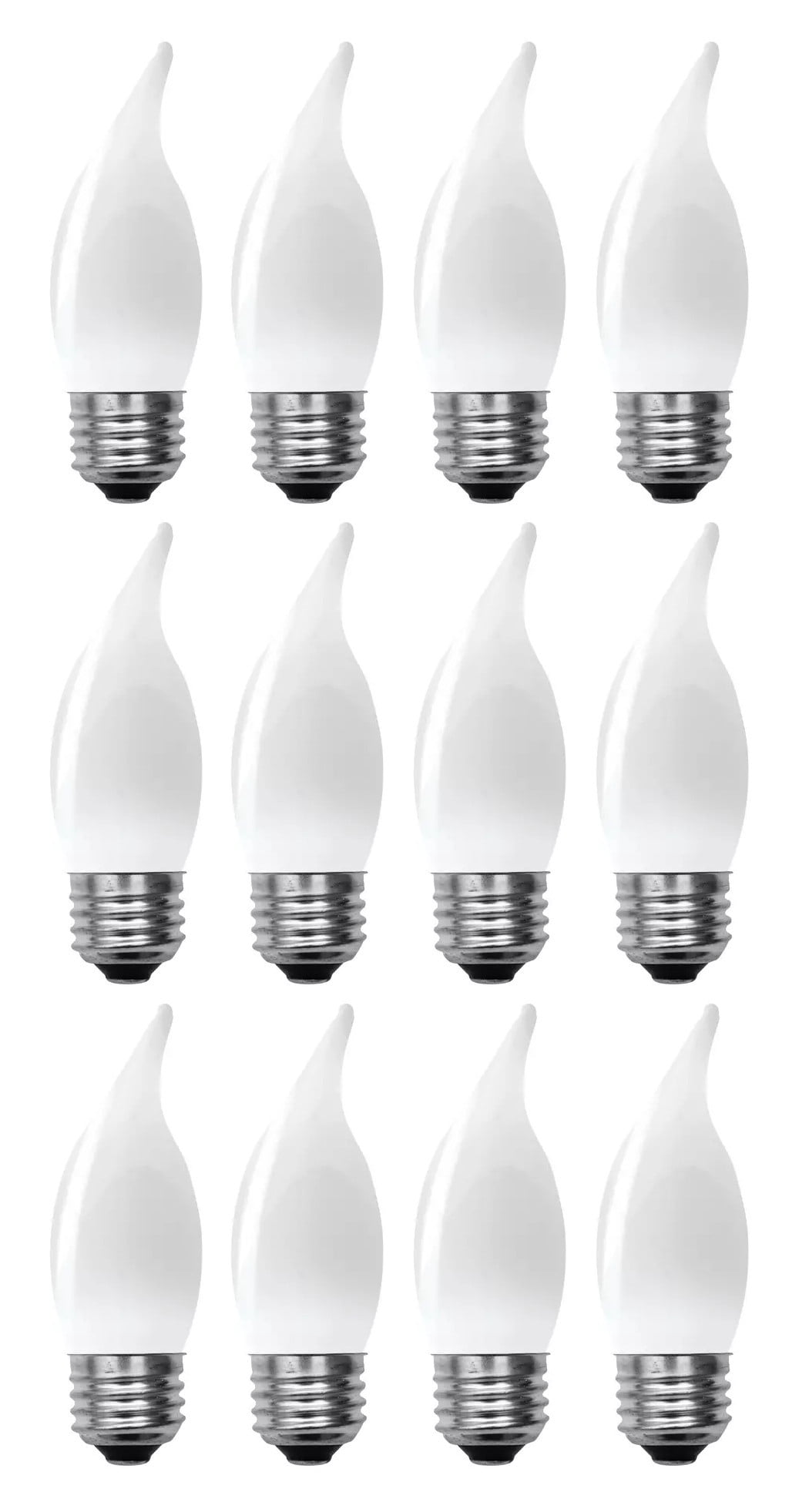 (case of 12) GE Soft White LED Chandelier Candle Bulb, 5 watt, 500 lumen, medium base, dimmable, frosted, bent tip, decorative LED CAM bulb, 60 watt equivalent
