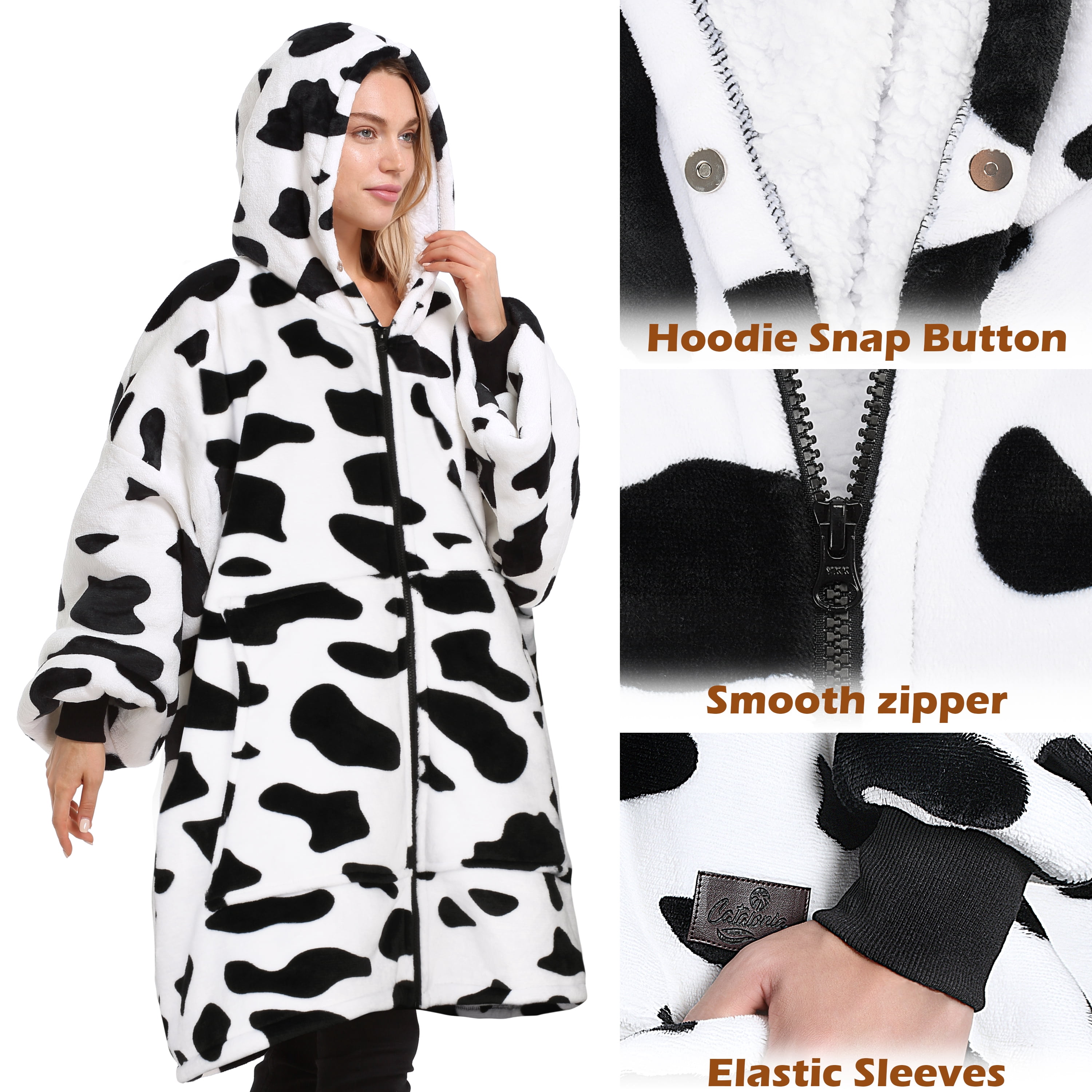 Catalonia Oversized Hoodie Blanket with Zipper, Wearable Sherpa Sweatshirt Pullover, Soft Warm Comfortable Jacket for Adults Men Women, Dalmatian