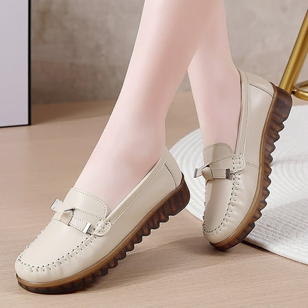

ZTTD Women Comfort Walking Flat Loafer Slip On Leather Loafer Comfortable Flat Shoes Outdoor Driving Shoes
