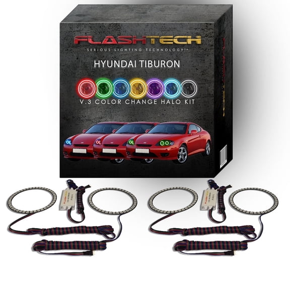 Flashtech RGB Multi Color Changing LED Halo kit for 2005-2006 Hyundai Tiburon Headlights