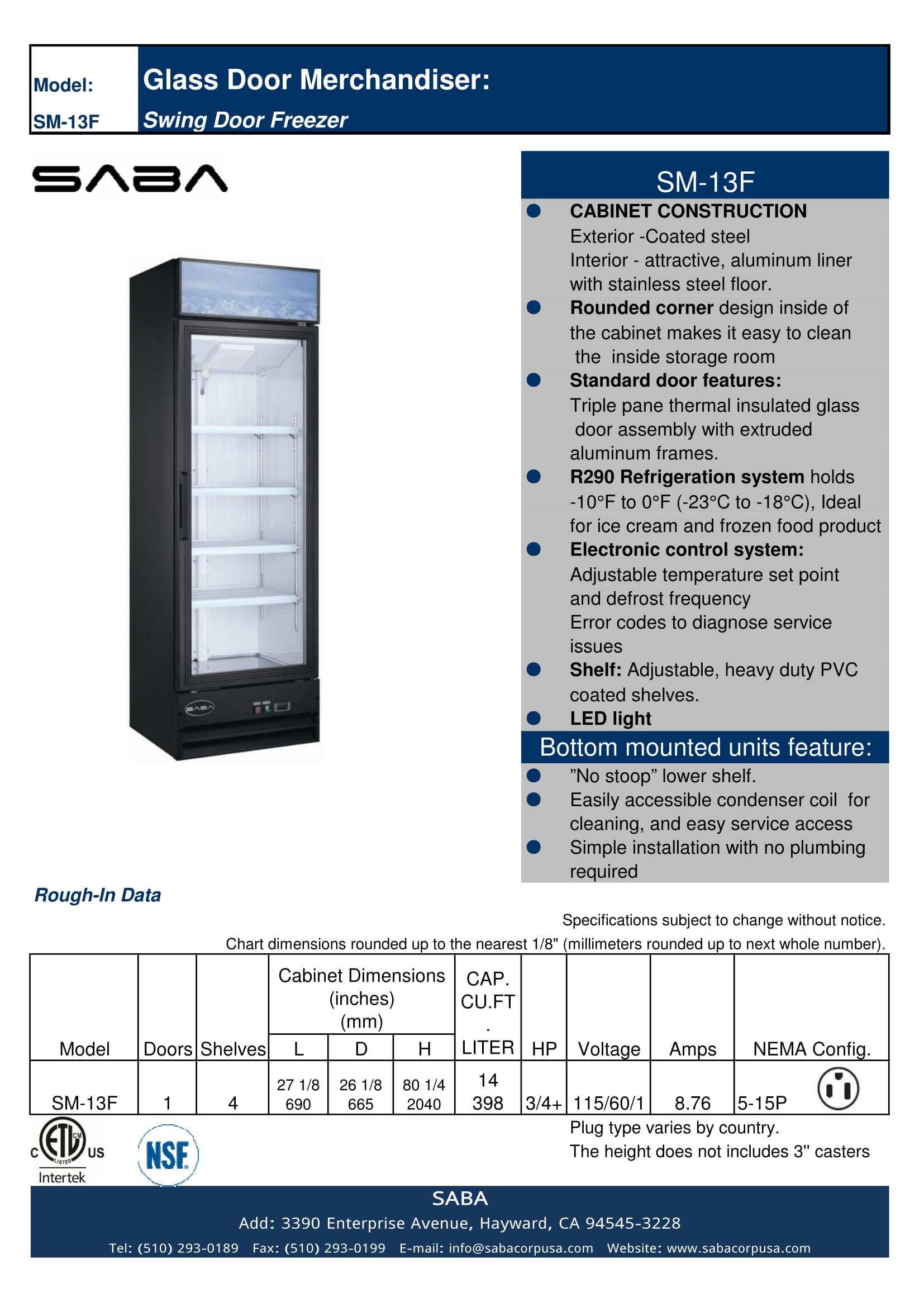 Heavy Duty Commercial 13 cu ft Glass (1 Door) Merchandiser Freezer with Swing Door