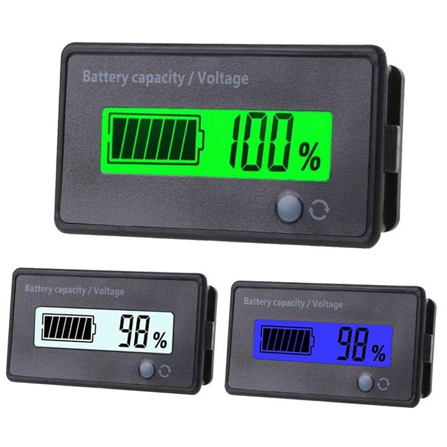 Medidor de capacidad de batería de 3 piezas 12V-84V Pantalla LCD Indicador de porcentaje Probador de voltaje Adecuado para motocicleta RV Marina Barco