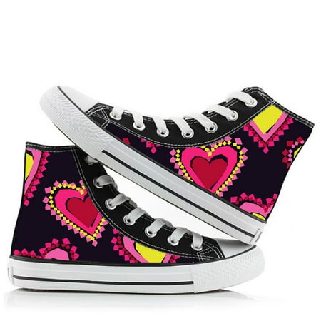 

Versatile High Top Canvas Sneakers with Love Printed Fashion Lace up Walking Shoes Casual Classic