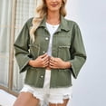 thumbnail image 6 of Oksale Distressed Denim Jackets for Women Trendy Frayed Trim Jean Jacket Button Down Trucker Jacket Regular Fit Streetwear 2025 Army Green M, 6 of 7