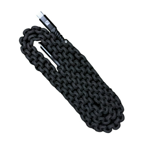 Dark Energy 6 Feet USB-C to USB-C Paracord Cable with Snapping Leather Strap, 6 Armor Levels, and 480MBPS Data Transfer Speed (Black)