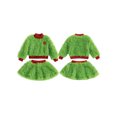 thumbnail image 2 of RUINIXCW Toddler Baby Girl Christmas Outfit Infant Baby Girls Warm Fall Winter Ugly Xmas Clothes Green Plush Mock Neck Shinny Heart Sweatshirt Skirt 2 Pcs Set, 2 of 9