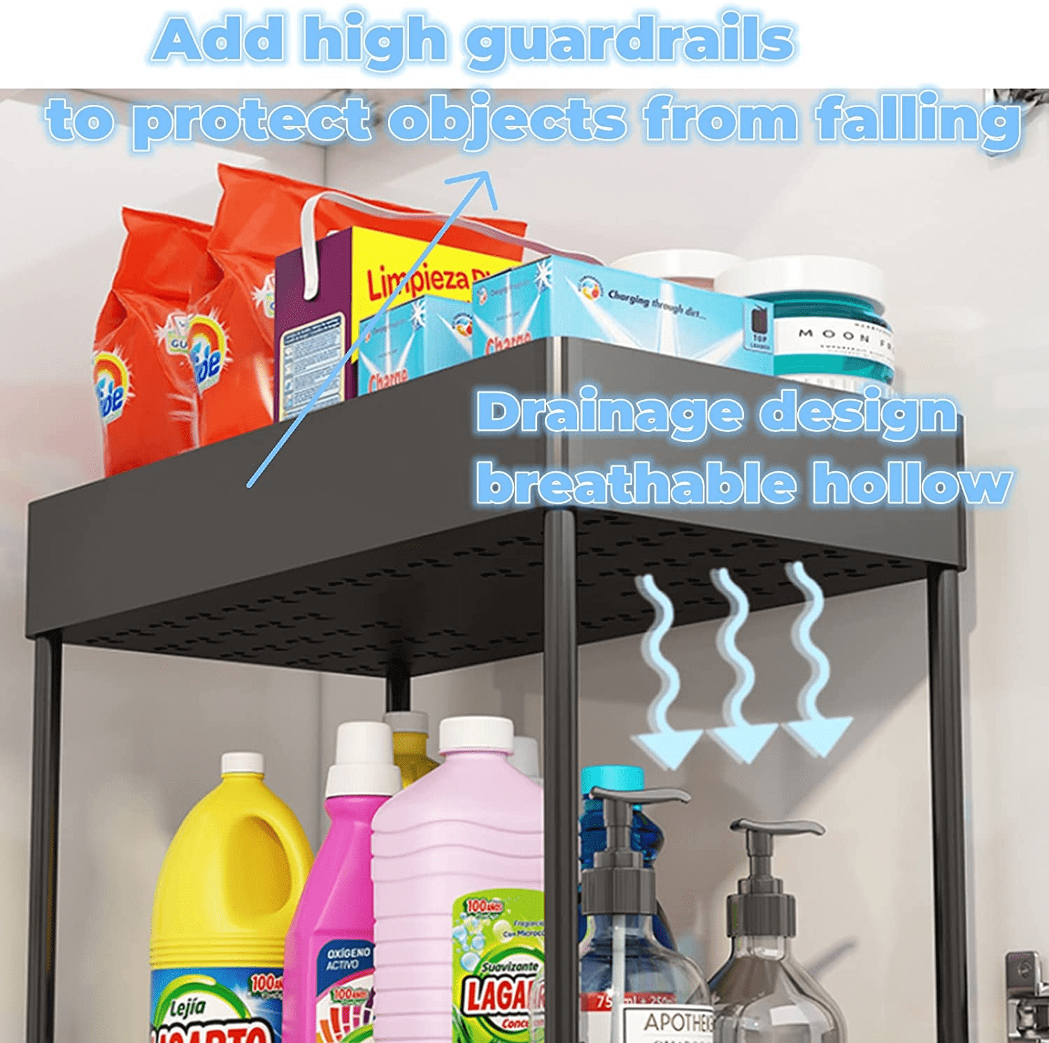 Pull Out Under Sink Cabinet Organizer, 2-Tier Sliding Storage Drawer Basket Organizer for Kitchen Bathroom with Hooks