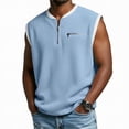 thumbnail image 1 of Wo-Fusoul Men's Half Zip Vest for Men, Solid Color Waffle Knit Mock Two-Piece Layered Top, Long Sleeve Pullover, Blue, 1 of 2