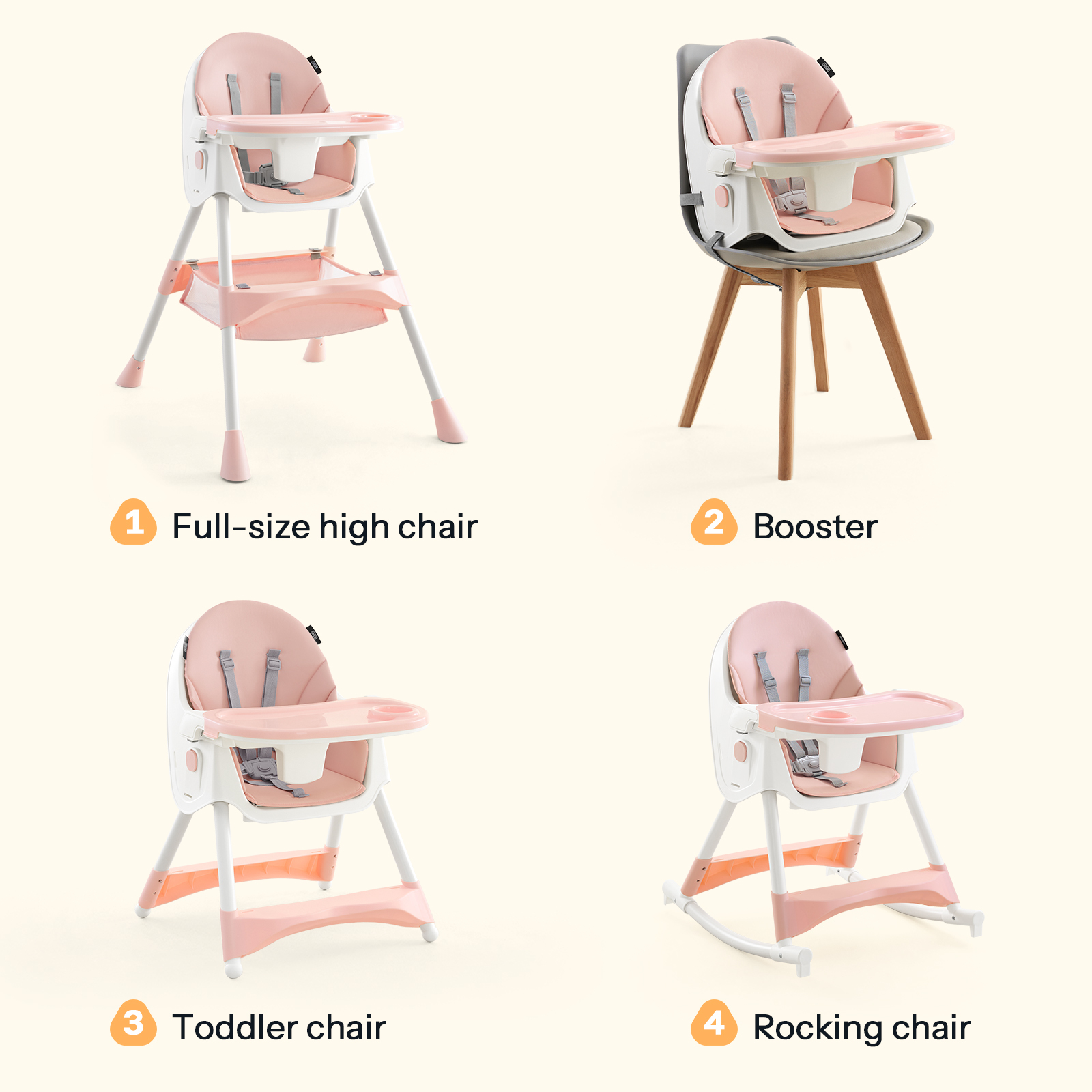 HARPPA 4-in-1 Convertible High Chair, Pink photo 2