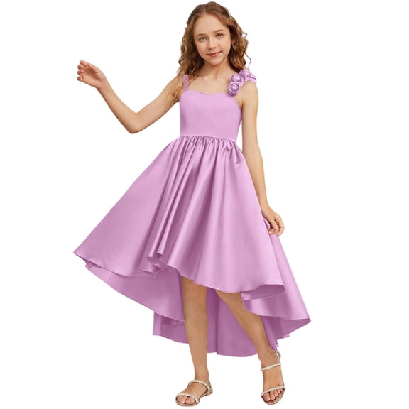 EnJoCho Satin Junior Bridesmaid Dresses Short Tiere𝖽 Flower Girl Dress Sleeveless Princess Pageant Formal Homecoming Dress Teenage Wedding Dress Fl𝗈wy