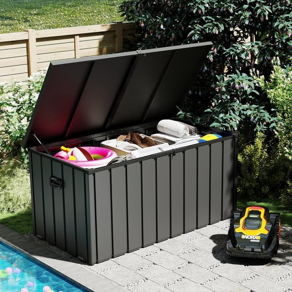 Spaco Dark Gray 200 Gal Metal Deck Box, Large Waterproof Lockable Storage for Patio Furniture & Garden Tools