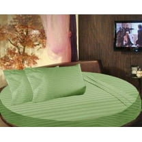 BEDDING BEGS : 4 Piece Round Bedsheet 100% Egyptian Cotton, 30" Deep Pocket,96" Diameter, 400 Thread Count, Super Soft, Luxury and Easy Care -Sage Stripe, Twin Size