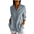 thumbnail image 2 of Homenesgenics Winter ! Sweatshirts for Women under $10.00 Women's Fashion Turndown Collar Button Long Sleeve Casual Tops Blouse Blue XXXXXL, 2 of 6