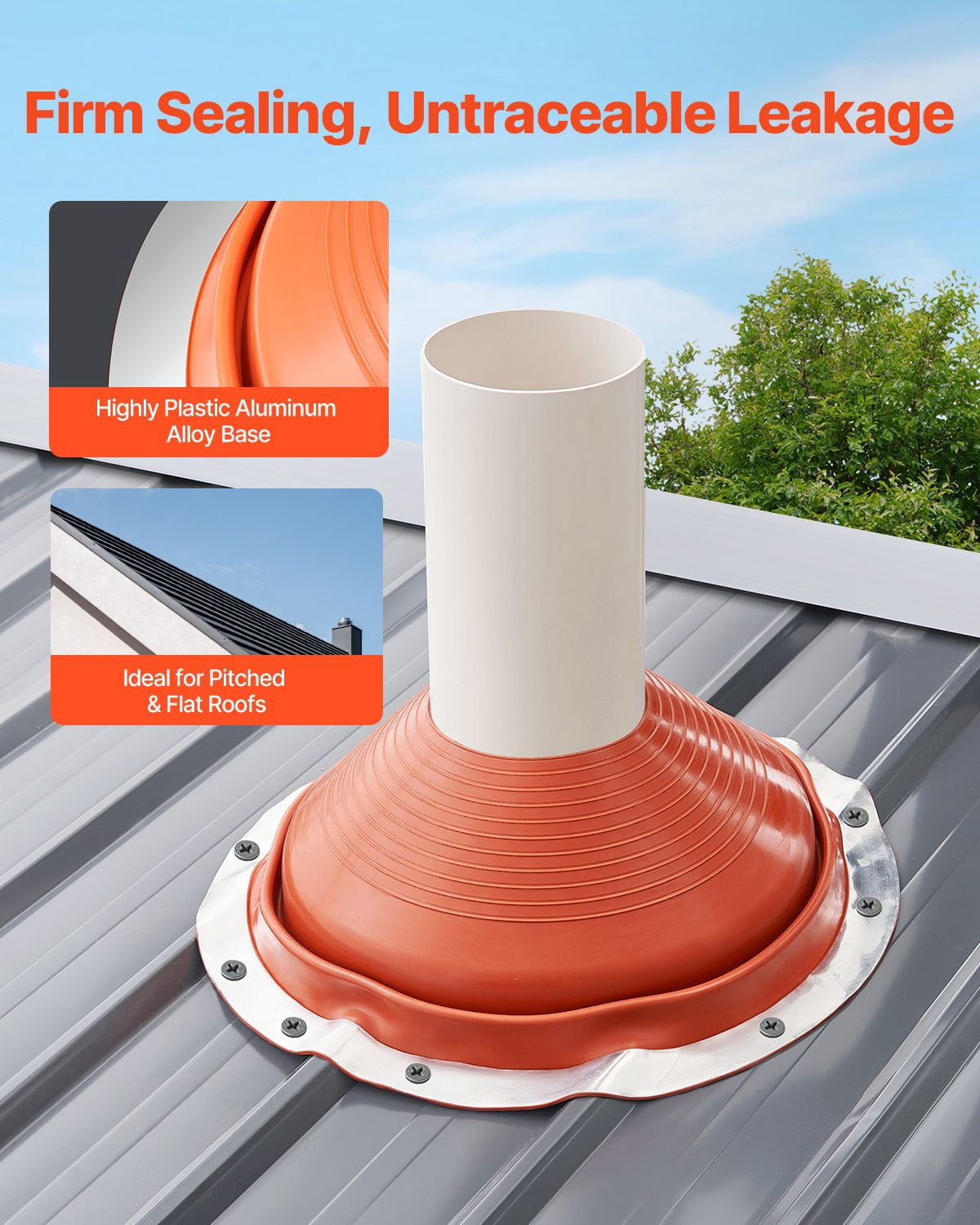 Roof Pipe Flashing Kit, 1 Pack Red Silicone Round Boot, 25.4 x 7.9", Fits Pipe OD 10" to 19", Aluminum Base, for Metal & Wood Roofs, Chimneys & Vents