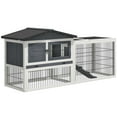 thumbnail image 2 of Pawhut Solid Wood Rabbit Hutch with 2 House Levels and Patio Space, Strong Black Metal Cage Wire, and Easy Clean Tray, 2 of 9