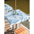 thumbnail image 2 of Outdoor Tablecloth with Umbrella Hole for Patio/Picnic/Party/Camping, Blue Ombre Hot Air Balloon Waterproof Table Cloth Square Cover Washable, Modern Balloon Float Clouds (54"x 54"), 2 of 8