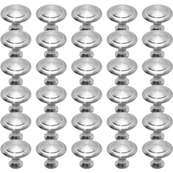 30Pcs Round Cabinet Knobs, Brushed Stainless Steel Drawer Knobs, Kitchen Cupboard Wardrobe Drawer Pull Handles for Bathroom Bedroom Furniture Hardware