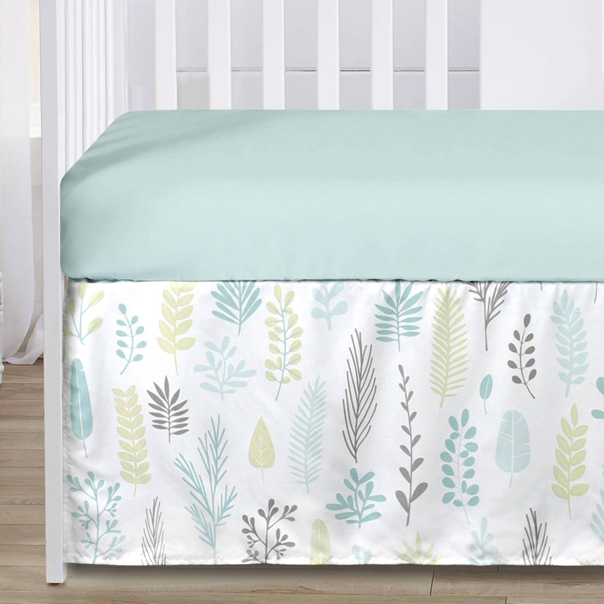 Sweet Jojo Designs Sloth Blue Grey and Green 4 Piece Crib Bedding Set