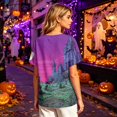 thumbnail image 7 of Women’s Halloween Handprint Graphic Henley Button Neck Short Sleeve Cotton Linen Shirt with Chest Pocket Casual Fit, 7 of 7