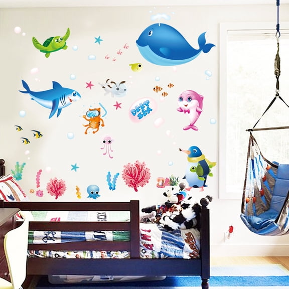 XL7225 [Cartoon Ocean Fish] Underwater World Small Fish Bathroom Waterproof Wall Sticker