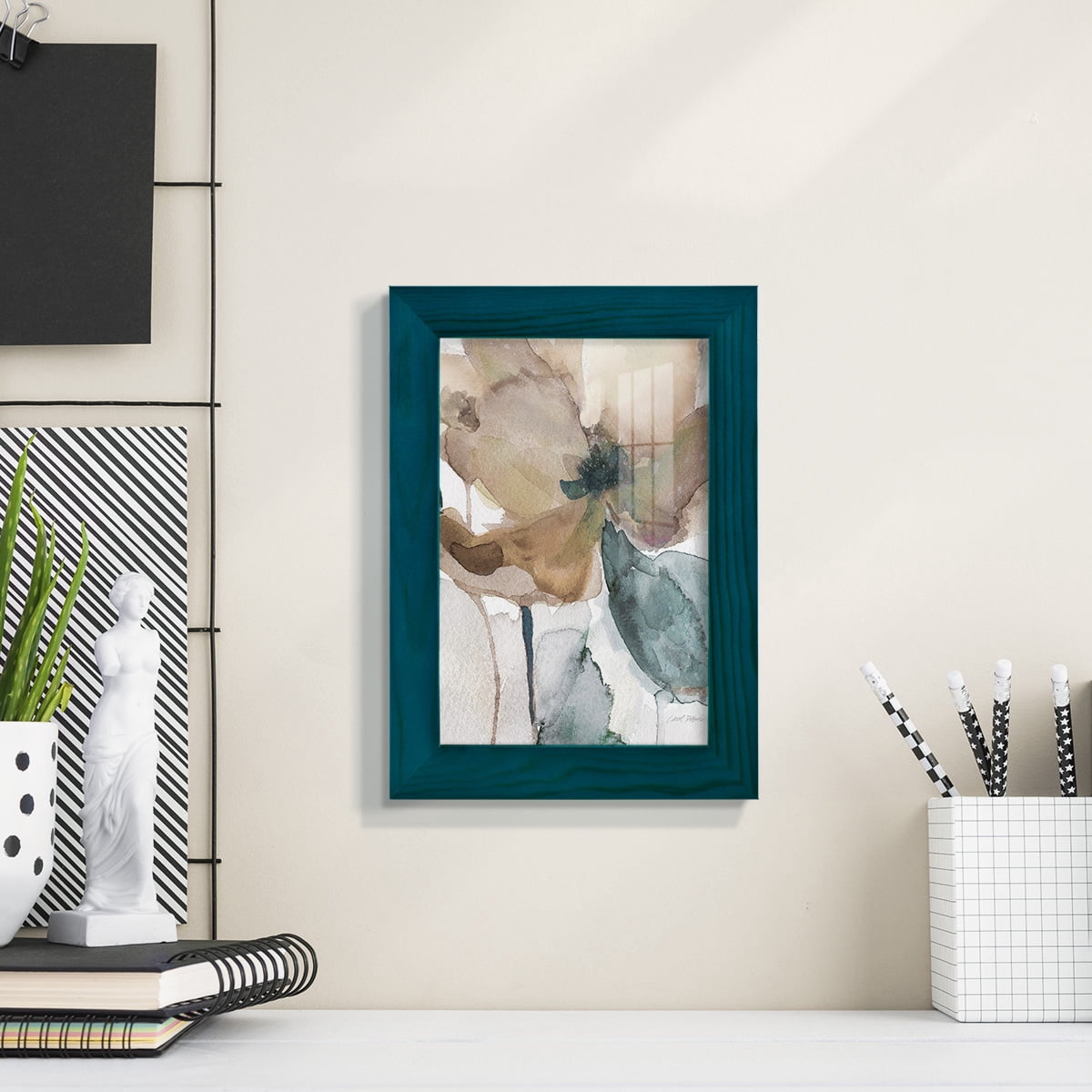 Watercolor Poppy I -Framed Print w/glass-Ocean Blue