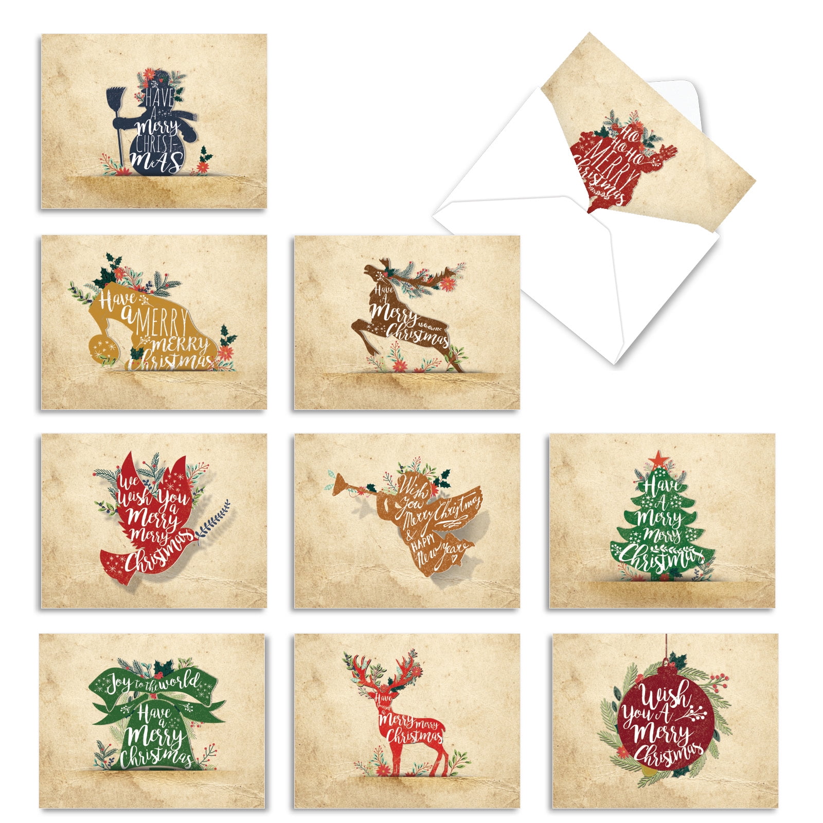10 Merry Christmas Note Cards Boxed (4 x 5.12 Inch) - HOLIDAY KNOCKOUT M6666XSB