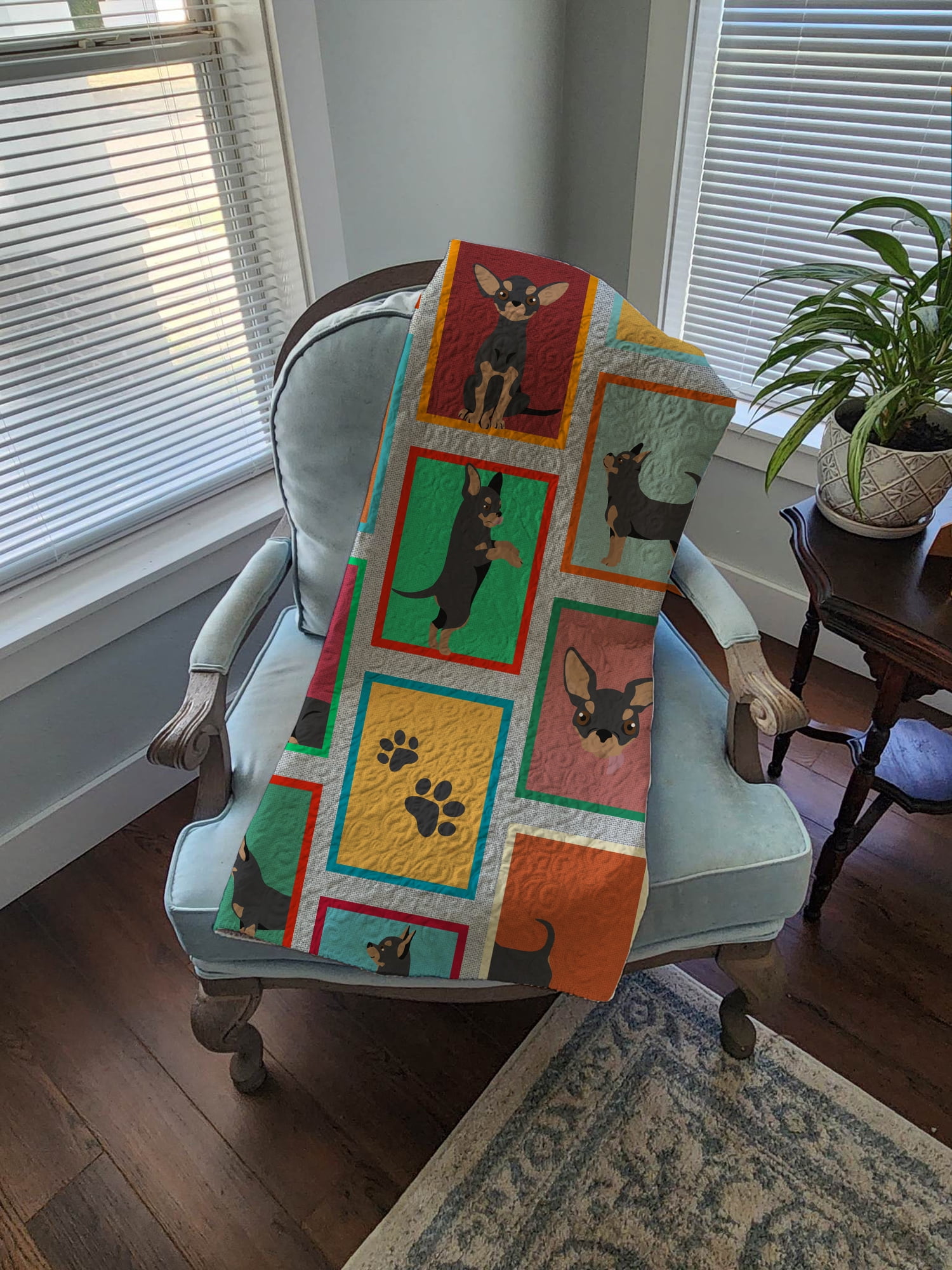 Lots of Black and Tan Chihuahua Quilted Blanket 50x60 50 in x 60 in