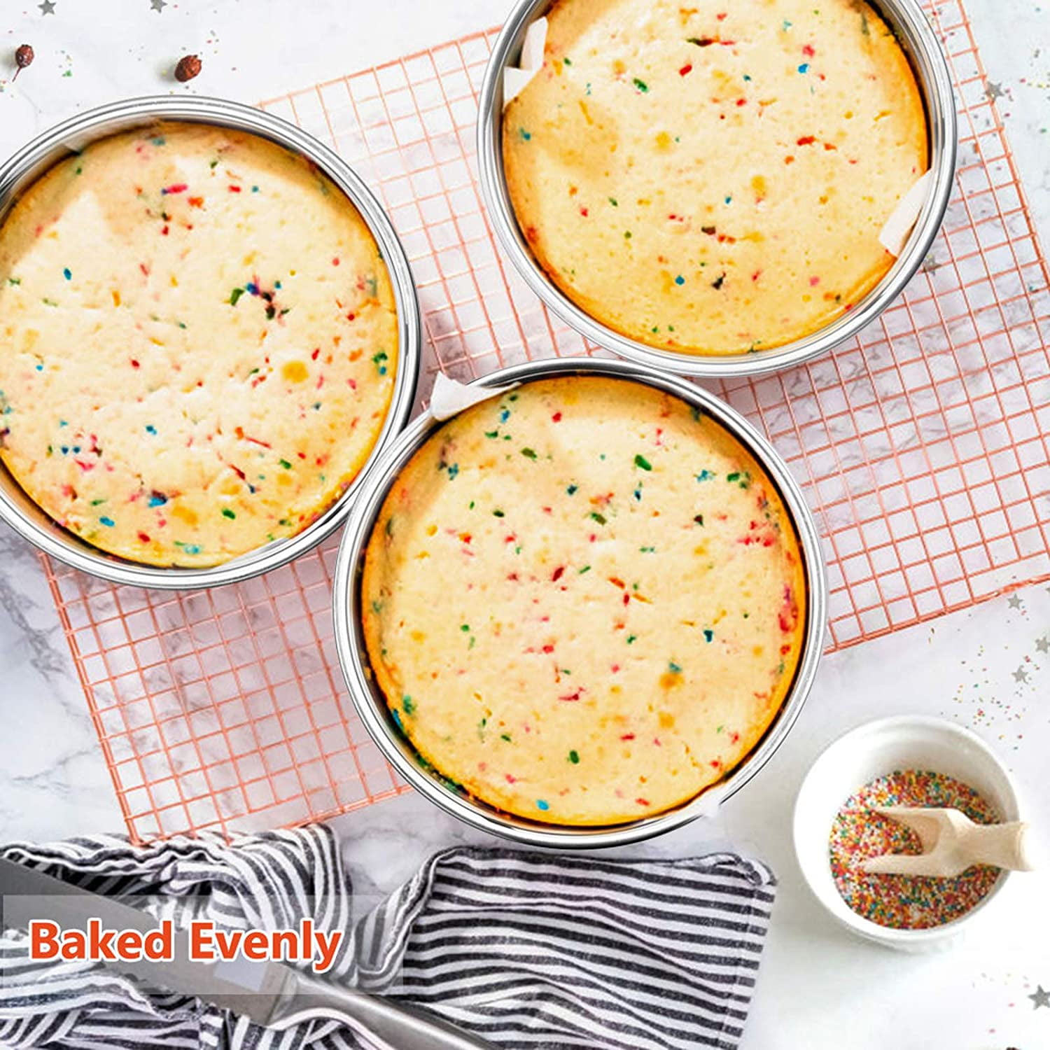  E-far 9½ Inch Cake Pan Set of 3, Stainless Steel Round Cake  Baking Pans, Non-Toxic & Healthy, Mirror Finish & Dishwasher Safe: Home &  Kitchen