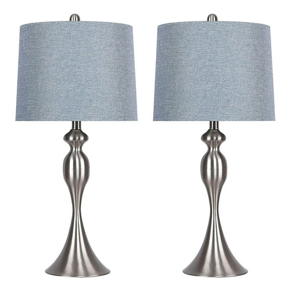 Grandview Gallery Brushed Nickel Accent Lamps with Linen Drum Shades, Set of 2
