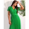 thumbnail image 3 of DARING DIVA Wrap V Neck Flowy Pleated Midi Dress M Green, 3 of 6