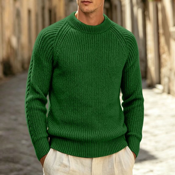 LYSMORA Men's Crew Neck Raglan Ribbed Knit Sweater Long Sleeve Pullover Top for Daily Commute City Stroll Fall Winter Casual Outing
